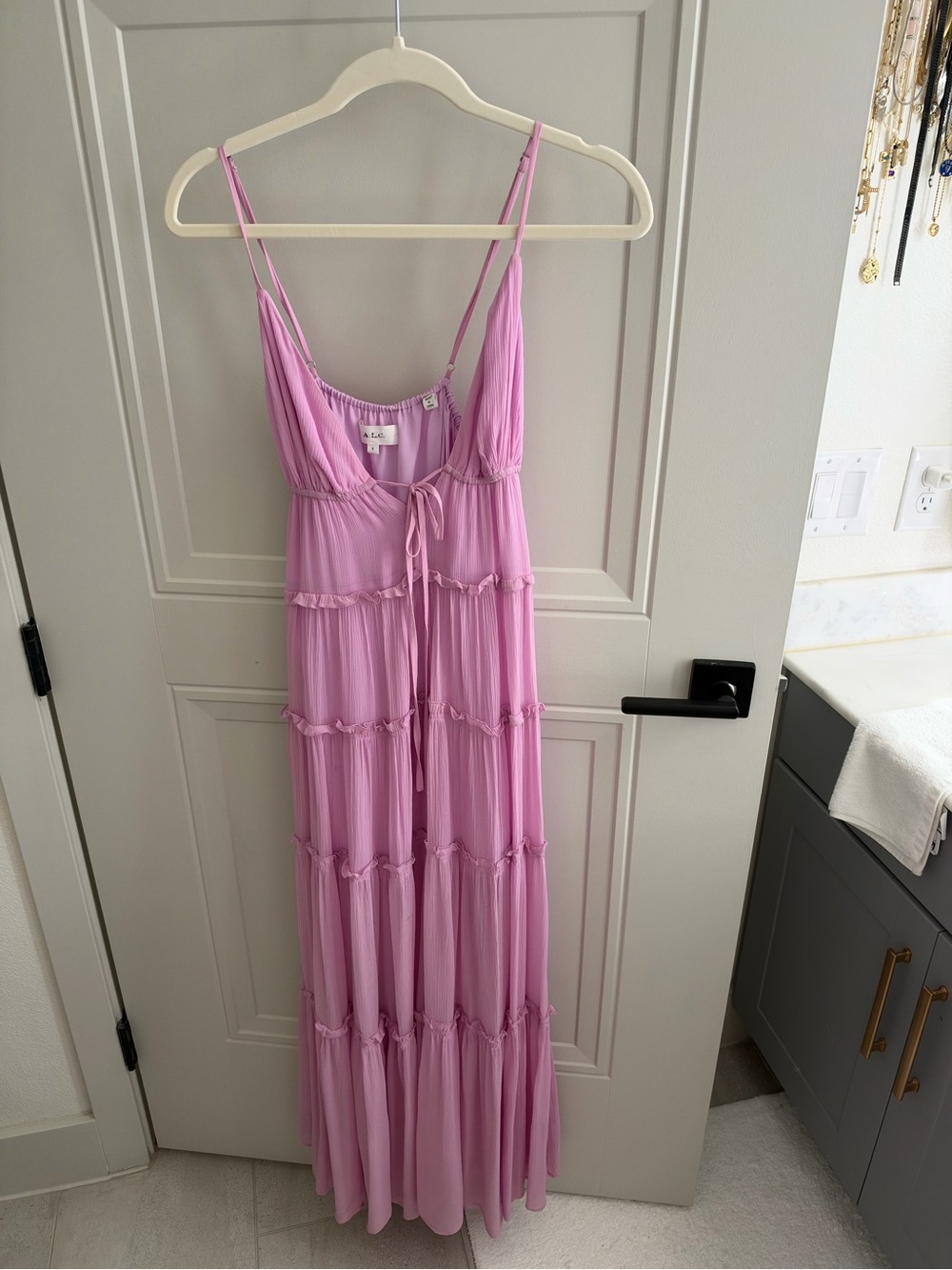 A.L.C. Lavender Pink Tiered Maxi Slip Dress